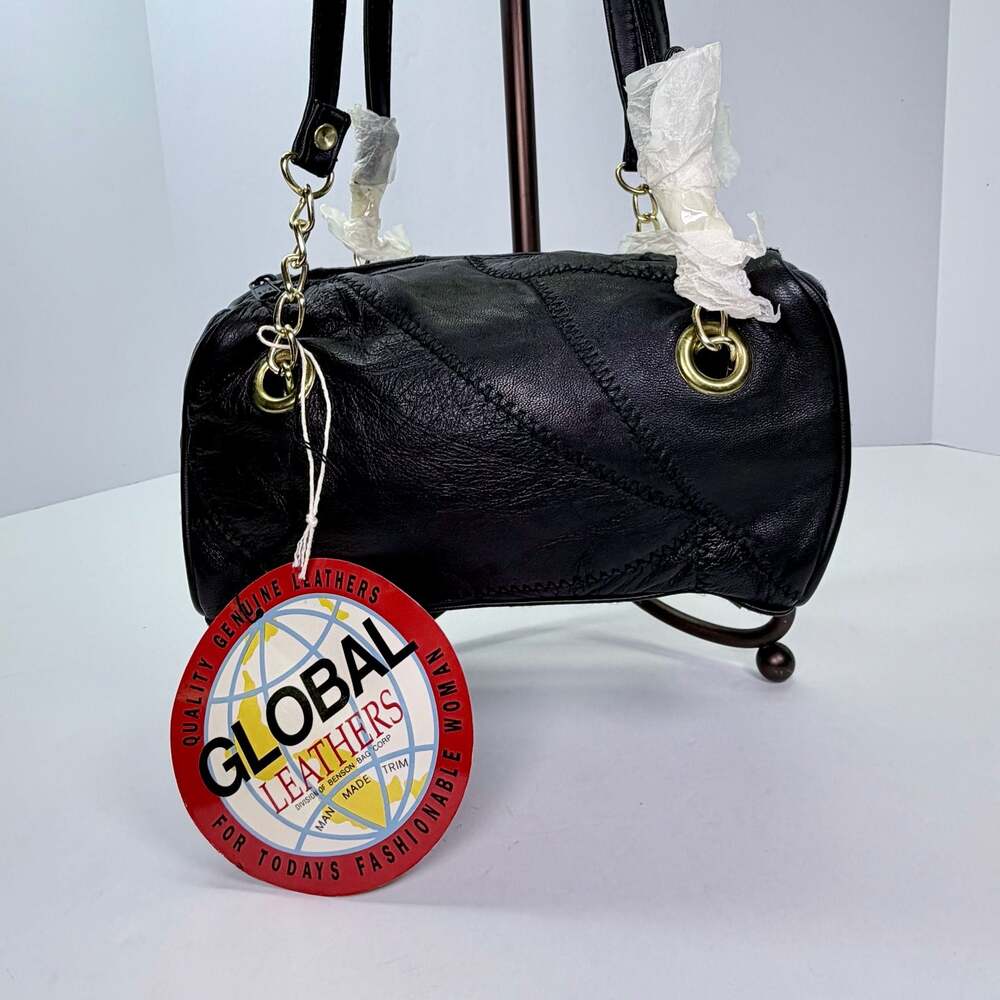 Global Leathers Benson Bag Corp Patchwork Black Genuine Leather Crossbody Bag